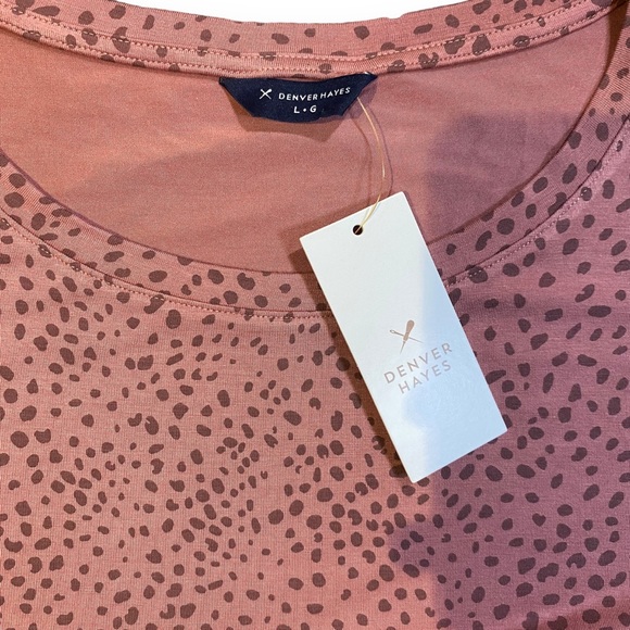 2for$30 NWT Denver Hayes Pink Polka Dot Ruffle Sleeve T-shirt Size Large - Picture 3 of 11